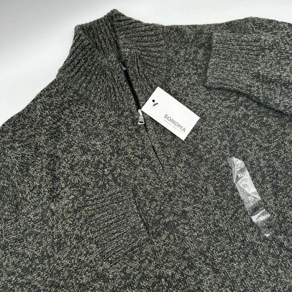 Sonoma Mens Quarter Zip Sweater XL Olive Marl Green Knit MS53S235RN2 NEW NWT
